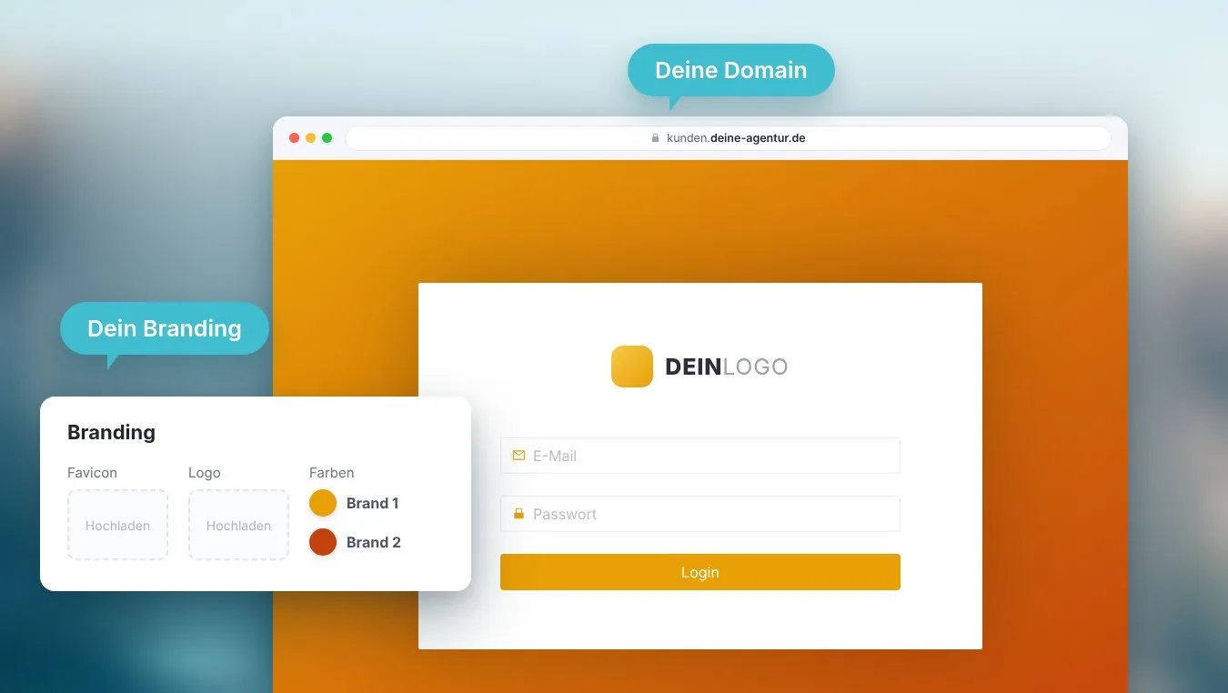 Agency-Dashboard-Login mit eigener Domain und eigenem Branding
